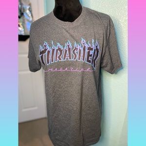 Purple and blue Thrasher shirt